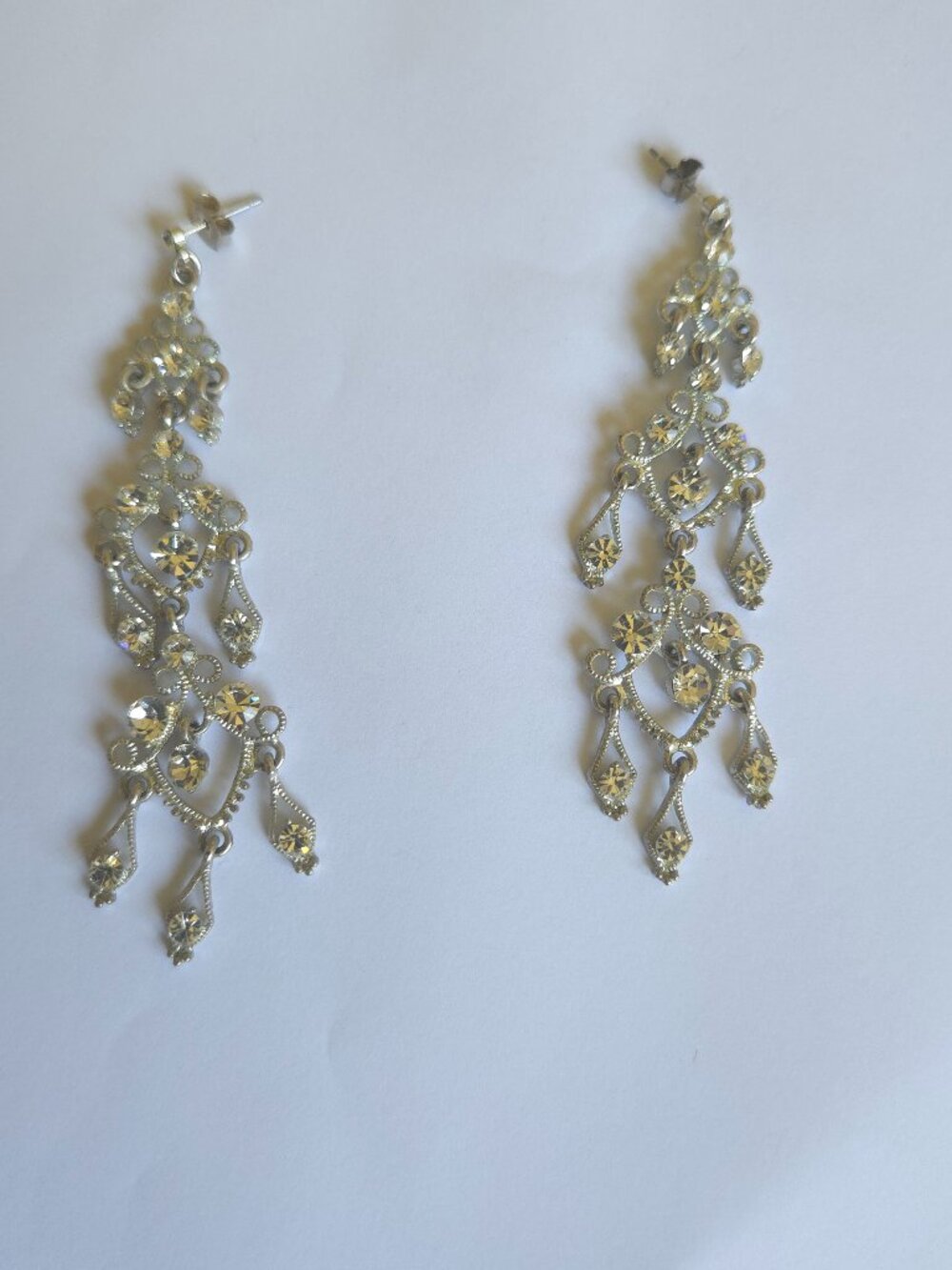Vintage Silver Rhinestone Chandelier Statement Earrings